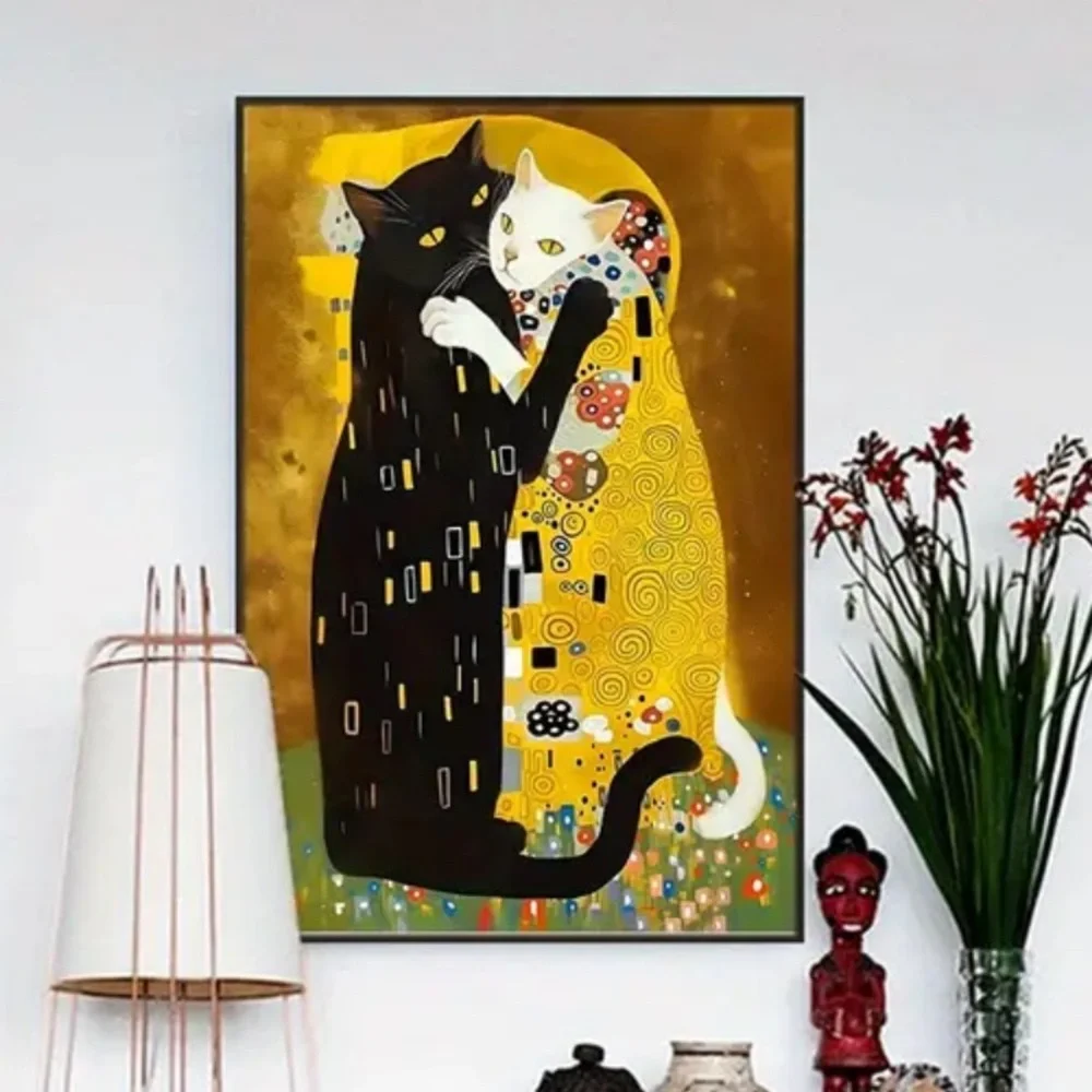 "Cat Kiss in Klimt Style" Canvas Print Feline Wall Art - Picture 2 of 5